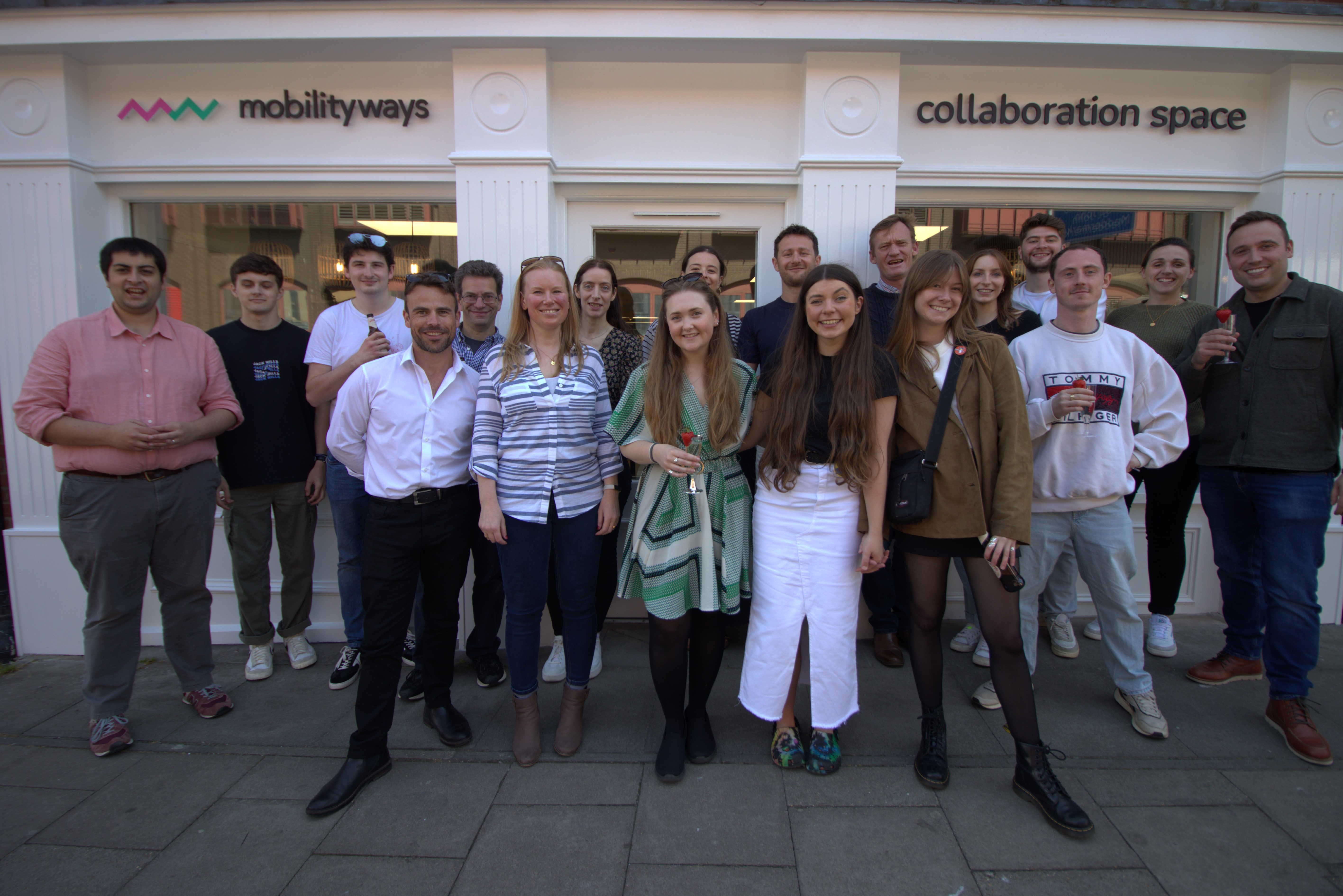 The Mobilityways team gathered outside its collaboration space.